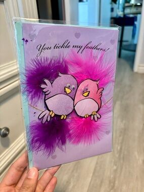 You Tickle My Feathers Pink & Purple Feathered Greeting Card